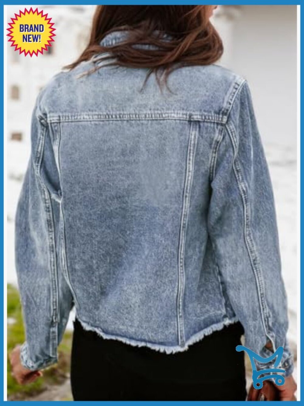 Distressed Frayed Ripped Denim Jacket with Pockets Button Down - Picture 2 of 7